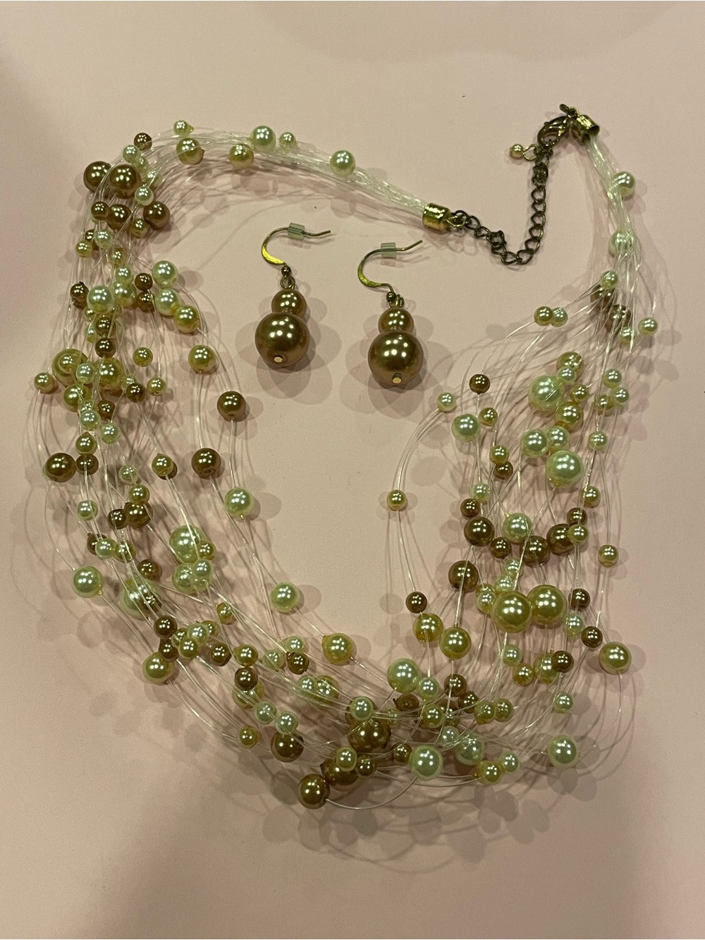 Costume Faux Pearl Floating Bead Jewelry Set #9377